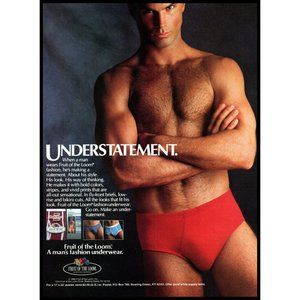 1987 Fruit of the Loom Mens Red Briefs Vintage Print Ad Shirtless Man Wall Art